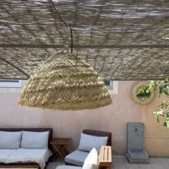 Abat Jour Pour Lampe Arrondie En Fibre Palmier "Doum" Du Maroc - T. L