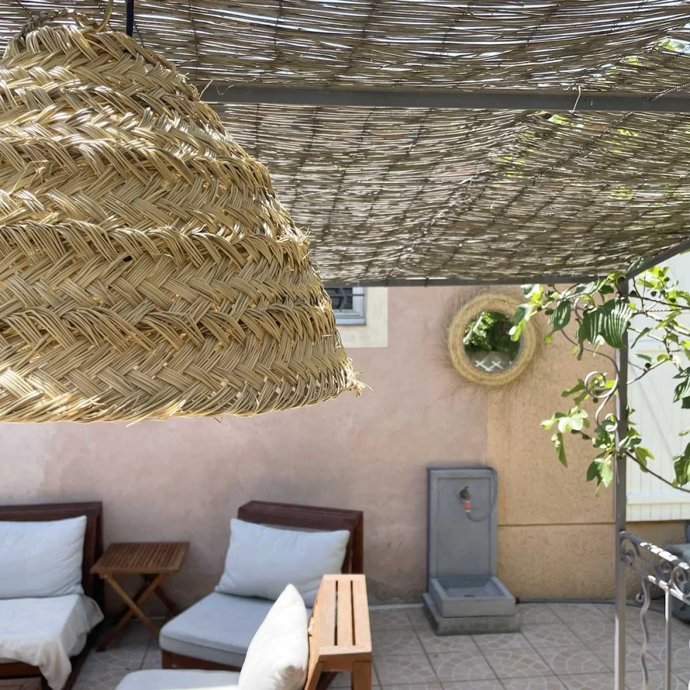 Abat Jour Pour Lampe Arrondie En Fibre Palmier "Doum" Du Maroc - T. M 4 Abat Jour Pour Lampe Arrondie En Fibre Palmier "Doum" Du Maroc - T. M – Image 2