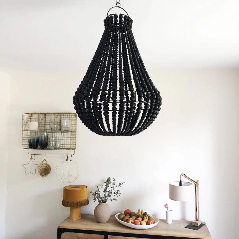 Lustre De Bali En Perles De Bois Diamètre 40 Cm Coloris Noir 3 Lustre De Bali En Perles De Bois Diamètre 40 Cm Coloris Noir