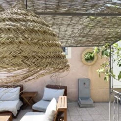 Abat-jour Pour Lustre Style Maroc Dôme XL "Doum" En Fibre Alfa Tressée -Décor Soldes suspension dome en rotin tresse 5