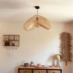 Abat Jour Pour Lustre En Rotin XL Ondulée Et Recourbée Faite Main à Bali -Décor Soldes suspension en rotin xl ondulee bali serie limitee 3