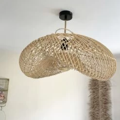 Abat Jour Pour Lustre En Rotin XL Ondulée Et Recourbée Faite Main à Bali -Décor Soldes suspension en rotin xl ondulee bali serie limitee 4