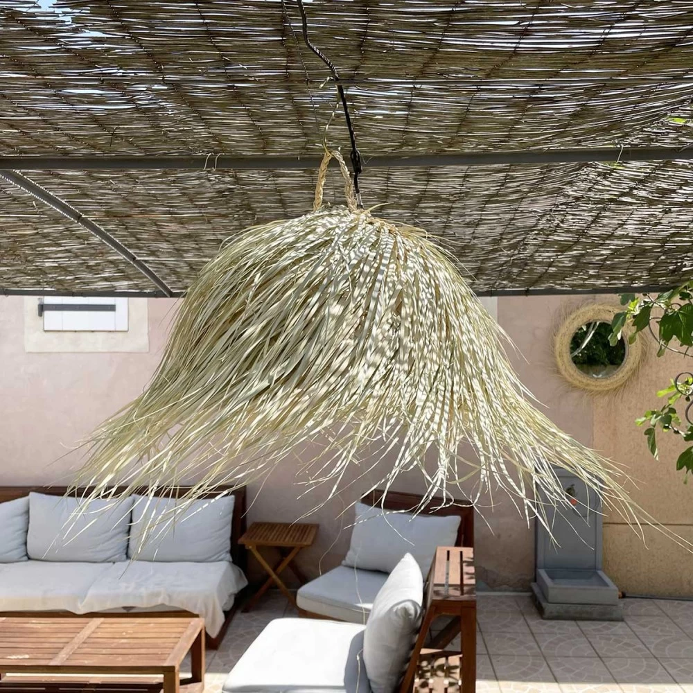 Abat Jour Pour Luminaire Marocain Demi-cercle Avec Franges En Palmier Tressé 6 Abat Jour Pour Luminaire Marocain Demi-cercle Avec Franges En Palmier Tressé – Image 5