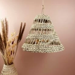 Abat-jour Paille Naturelle Ajourée Conique Fibre Alfa Tressée -Décor Soldes suspension naturelle ajouree h30cm conique fibre alfa tressee 4