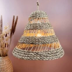 Abat-jour Pour Suspension Naturel Ajourée Conique Fibre Alfa -Décor Soldes suspension naturelle ajouree h40cm conique fibre alfa tressee 2