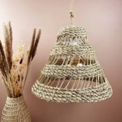 Abat-jour Pour Suspension Naturel Ajourée Conique Fibre Alfa -Décor Soldes suspension naturelle ajouree h40cm conique fibre alfa tressee 4