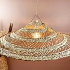 Abat Jour Parasol Ajouré En Paille Pour Luminaire Fibre Alfa Sans Frange -Décor Soldes suspension naturelle d70cm parasol fibre alfa tressee sans frange 2
