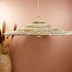 Abat Jour Parasol Ajouré En Paille Pour Luminaire Fibre Alfa Sans Frange -Décor Soldes suspension naturelle d70cm parasol fibre alfa tressee sans frange 3