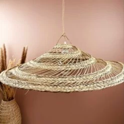 Abat Jour Parasol Ajouré En Paille Pour Luminaire Fibre Alfa Sans Frange -Décor Soldes suspension naturelle d70cm parasol fibre alfa tressee sans frange 4