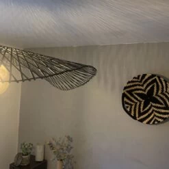 Abat-Jour Ondulé Libellule En Bambou Coloris Noir - 3 Tailles -Décor Soldes suspension ondulee libellule bambou coloris noir mat 3