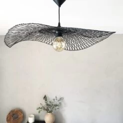 Abat-Jour Ondulé Libellule En Bambou Coloris Noir - 3 Tailles -Décor Soldes suspension ondulee libellule bambou coloris noir mat 4