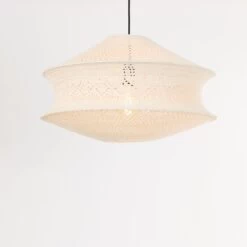 Suspension En Tissu Macramé écru XL Avec Monture E27 Noire