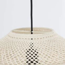 Suspension En Tissu Macramé écru XL Avec Monture E27 Noire -Décor Soldes suspension tissu macrame ecru xl 3