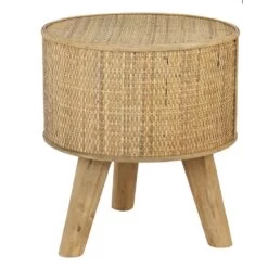 Petite Table D'appoint En Rotin Tressé Avec Pieds Bois