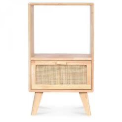 Table De Chevet En Bois D'Hévéa Et Rotin Tissé Coloris Naturel - 1 Tiroir -Décor Soldes table de chevet en bois d hevea et rotin tisse 1 tiroir 2