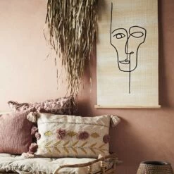 Tenture Murale Visage En Fibres De Bambou Avec Corde - Madam Stoltz -Décor Soldes tenture murale visage bambou avec corde 2